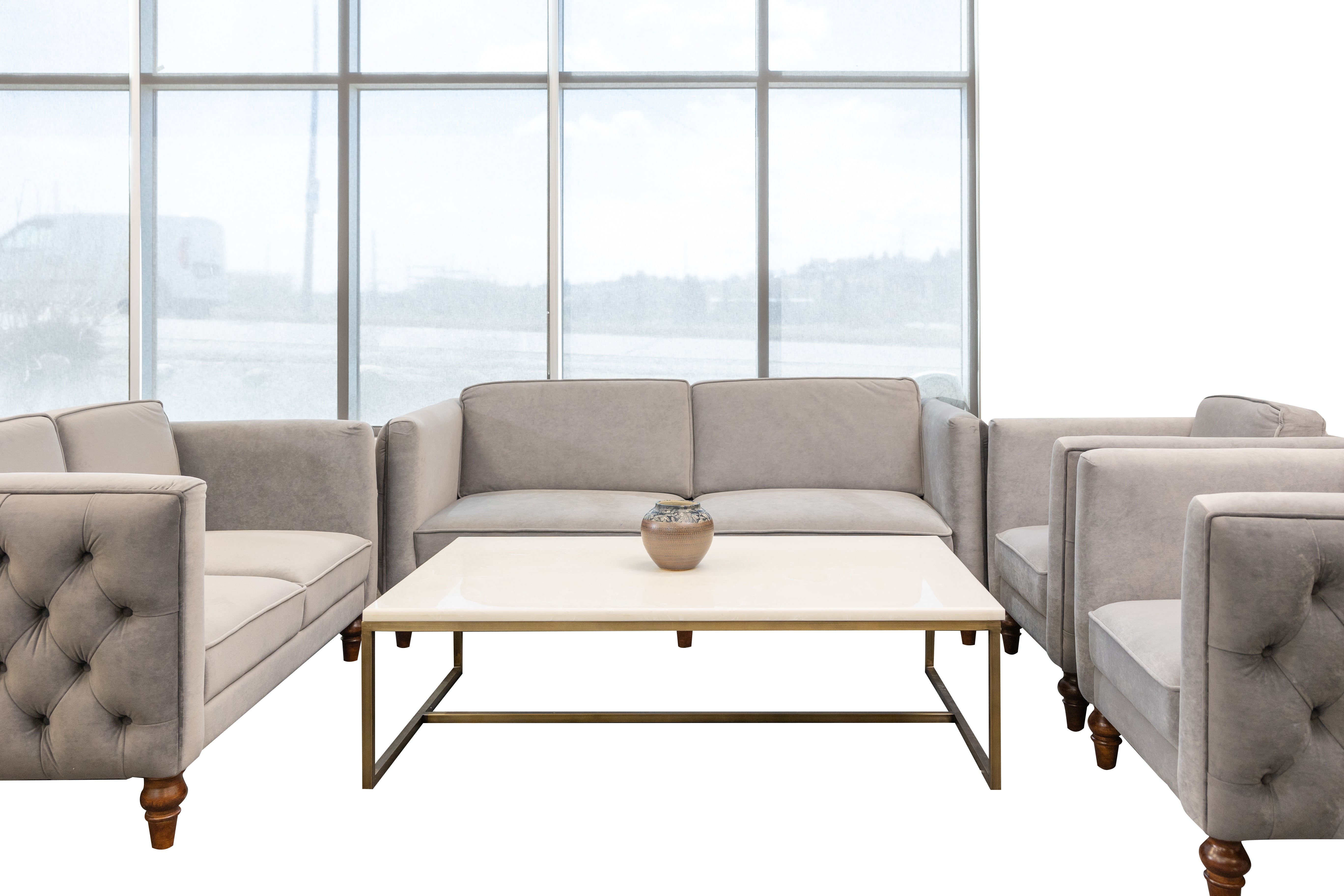 Suede Pouf Sofa Set (3+2+1+1)