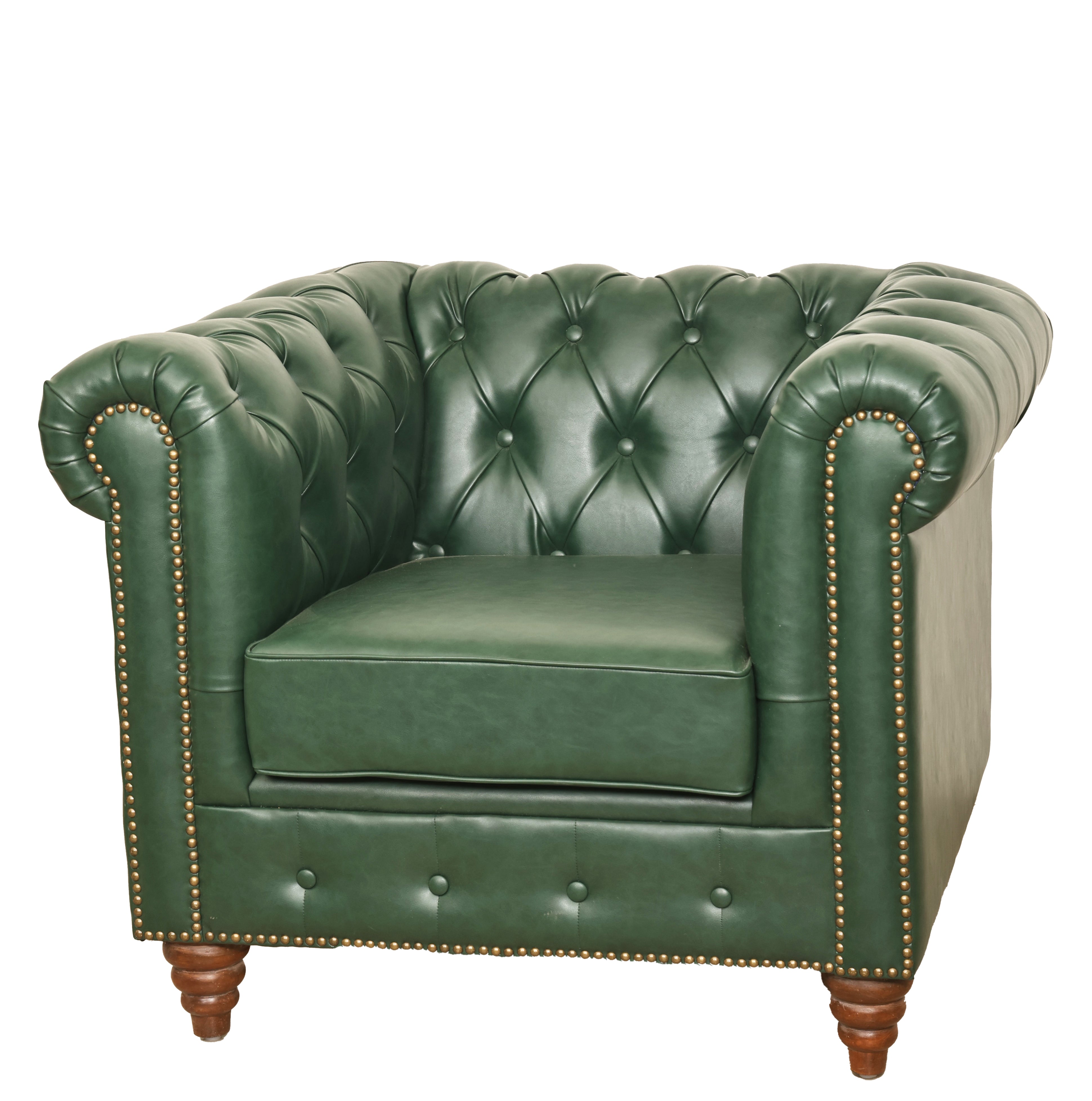 Chesterfield Green Leather Sofa Set (3+2+1+1)