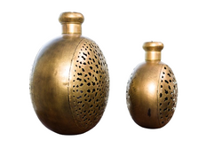 Decorative Brass Candleholders with Cut-Out Design