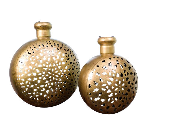 Decorative Brass Candleholders with Cut-Out Design