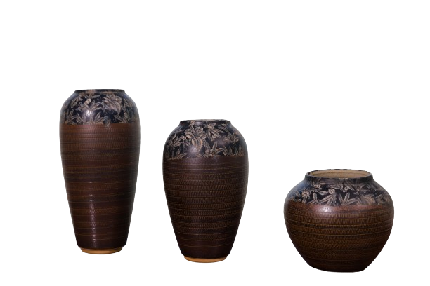 Trio of Carved Wooden Vases