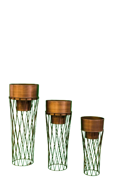 Set of Metal Planters with Geometric Stands