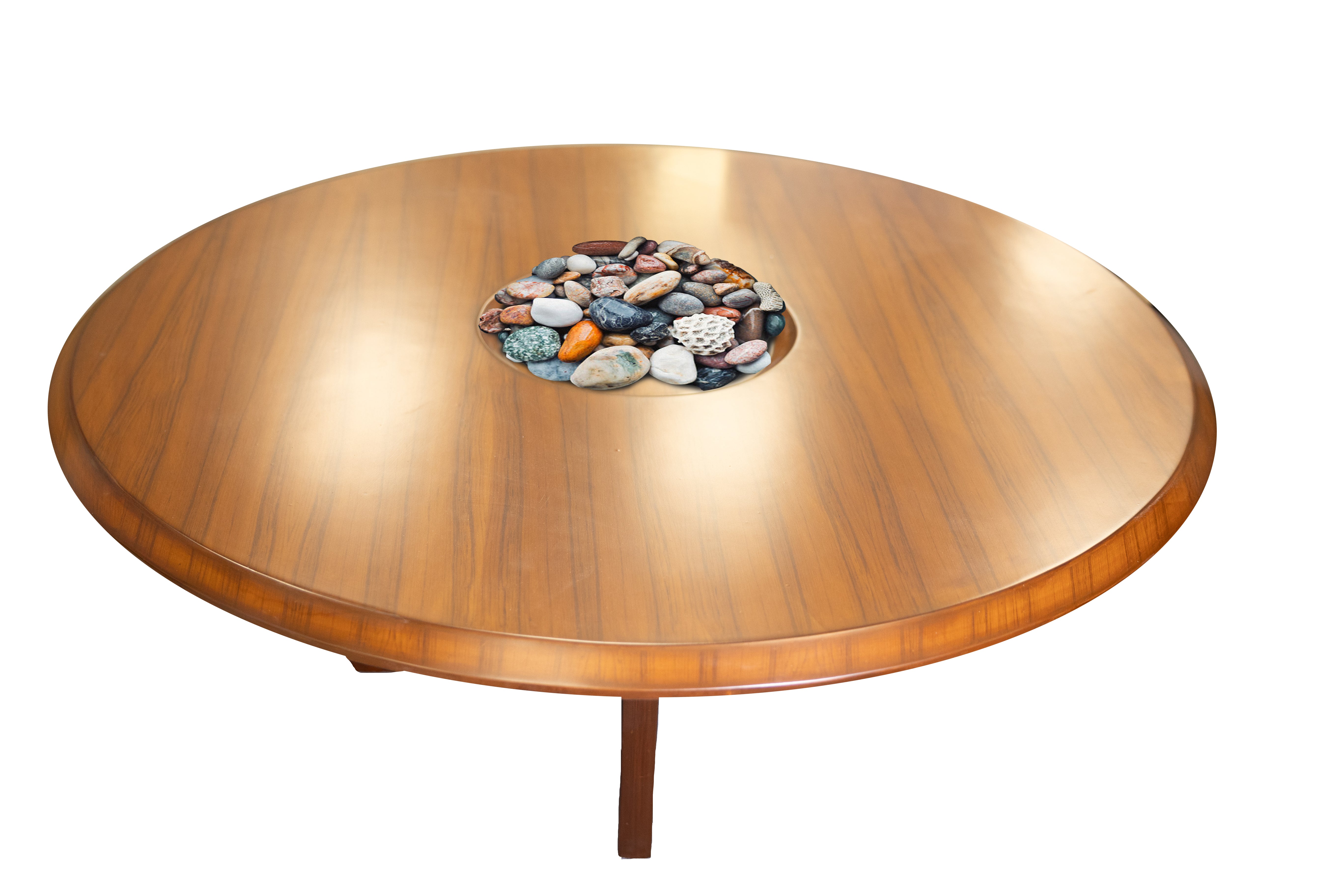 Solid Wood Round Table with Rock Centerpiece (4ft dia)